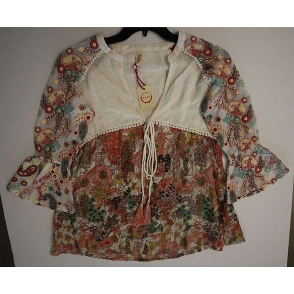 Raga R3477 Women's Sz S Beige Floral Embroidered Tunic Top - Picture 6 of 6